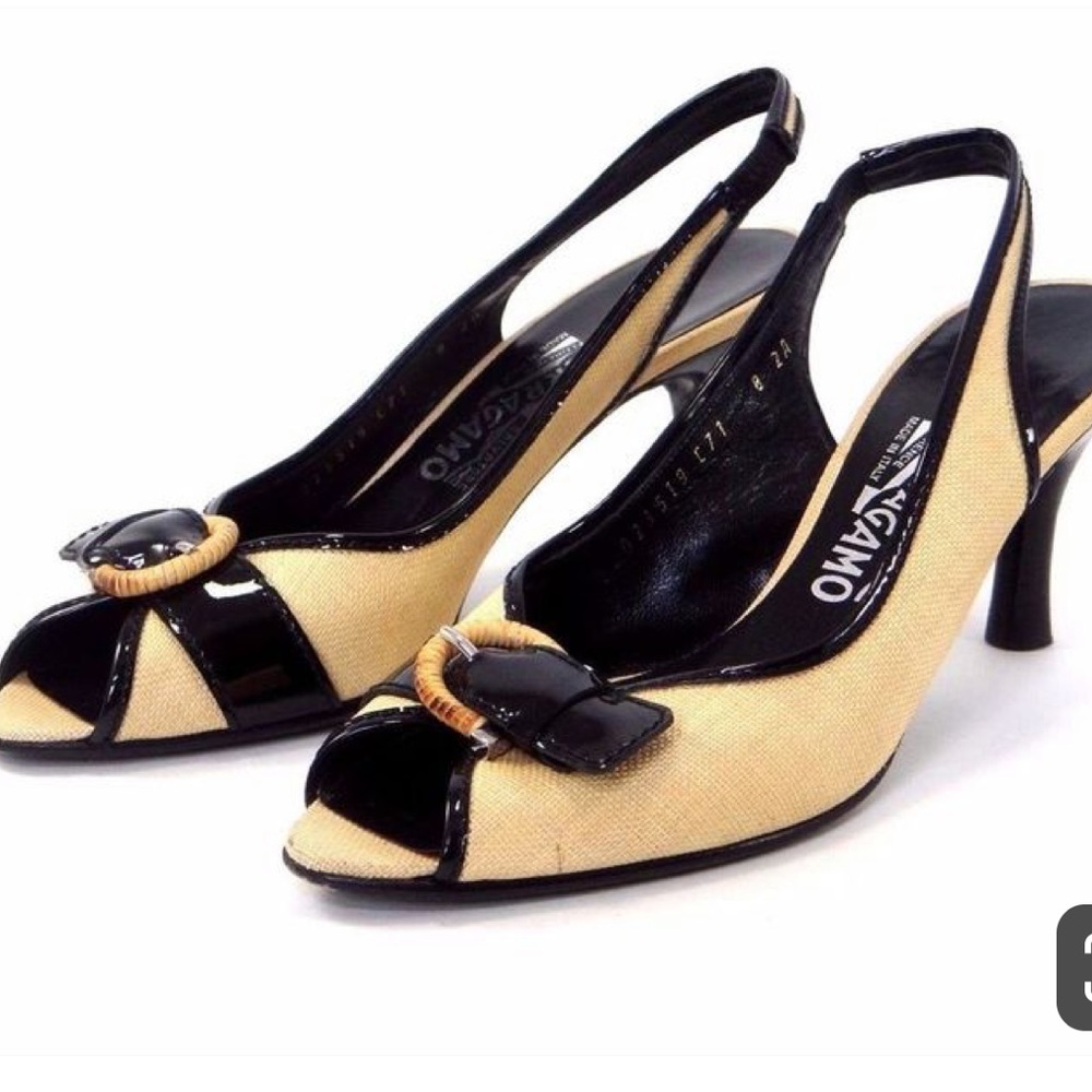 Ferragamo rattan Sling-Back Peeptoe Pumps - 8.5